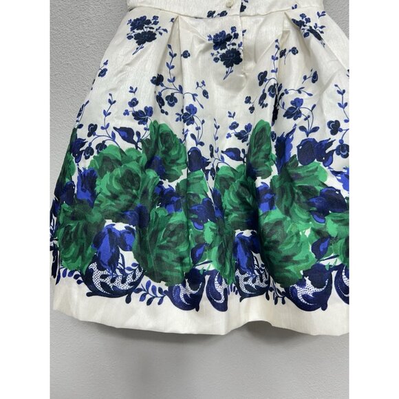 Janie & Jack Floral Dress Sz 3 Satin Ivory Blue & Green Formal Occasion Holiday - Picture 8 of 12